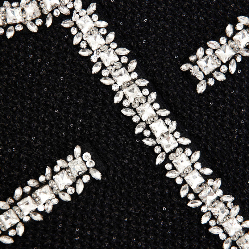 Black A-line Structured Silhouette Dress with Crystal Details