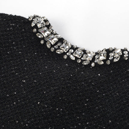 Black A-line Structured Silhouette Dress with Crystal Details