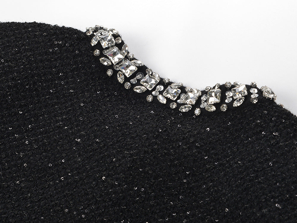 Black A-line Structured Silhouette Dress with Crystal Details