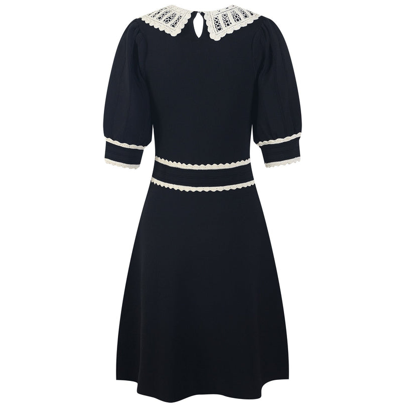 Black A-line Vintage-inspired Dress with Lace Collar