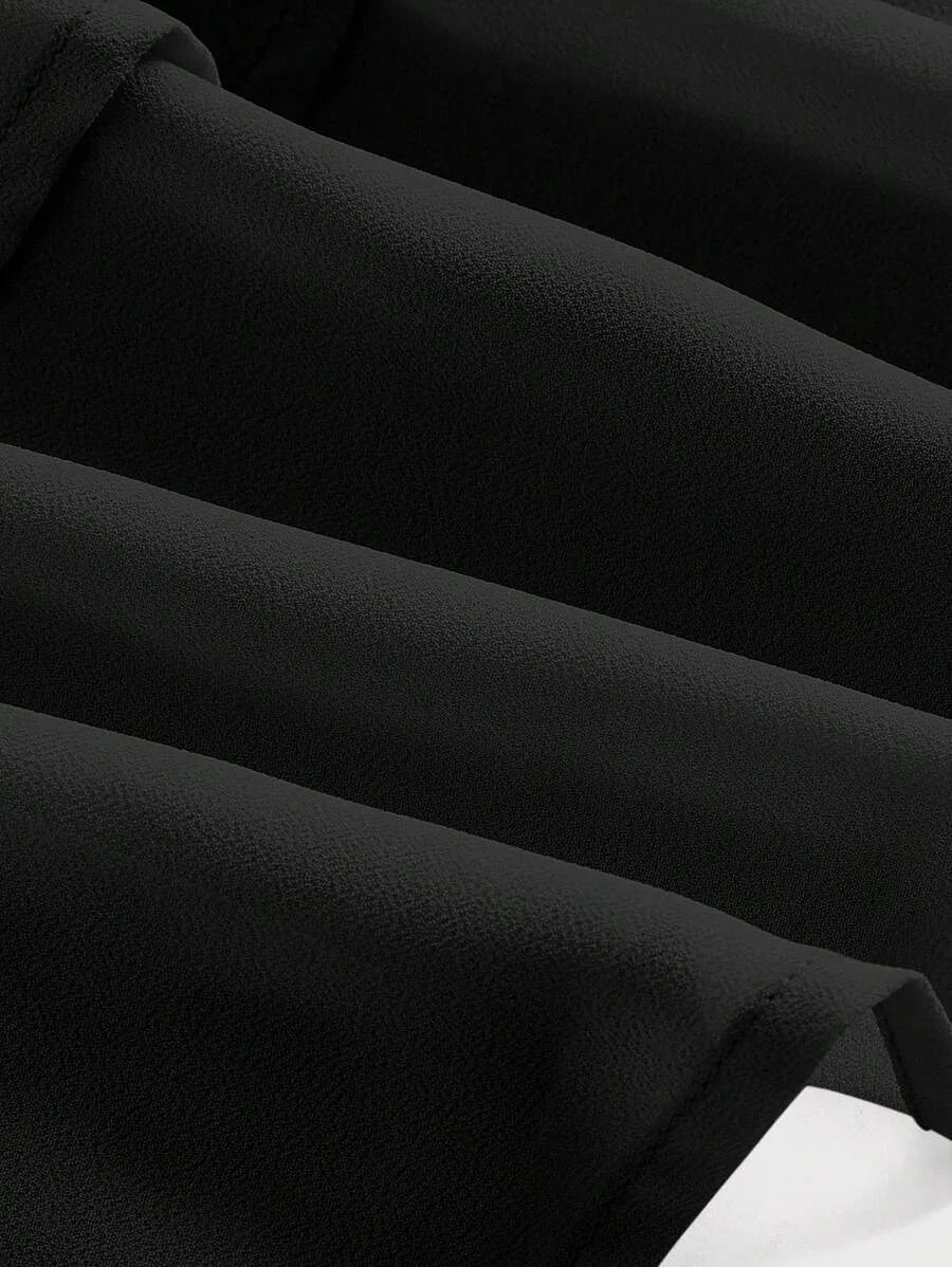 Black Bilayer Summer Frill Shirred Waist Two Layer Hem Skirt