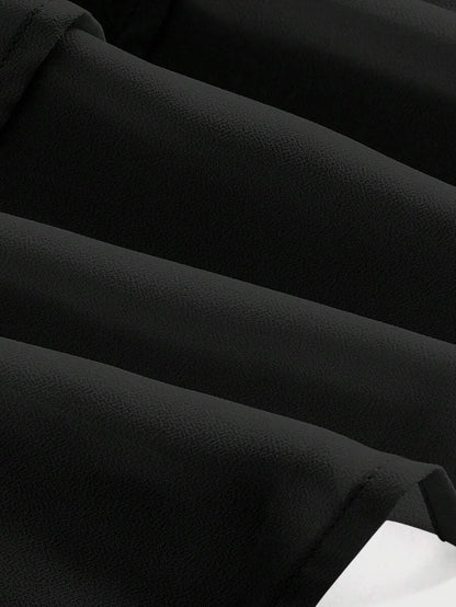 Black Bilayer Summer Frill Shirred Waist Two Layer Hem Skirt