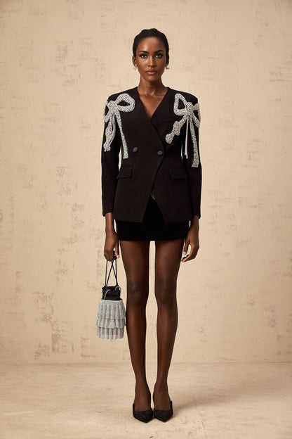 Black blazer with bow embellishments featuring Vanessa design