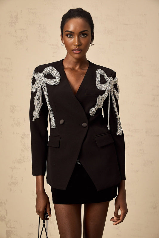 Black blazer with bow embellishments featuring Vanessa design