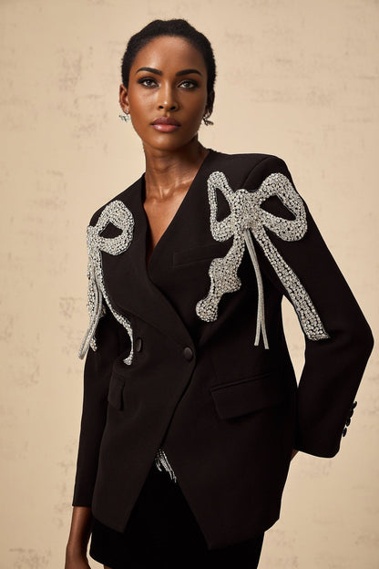 Black blazer with bow embellishments featuring Vanessa design
