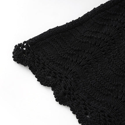 Black crochet lace fitted top with white accents