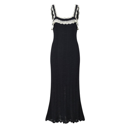 Black crochet lace detail long fitted silhouette