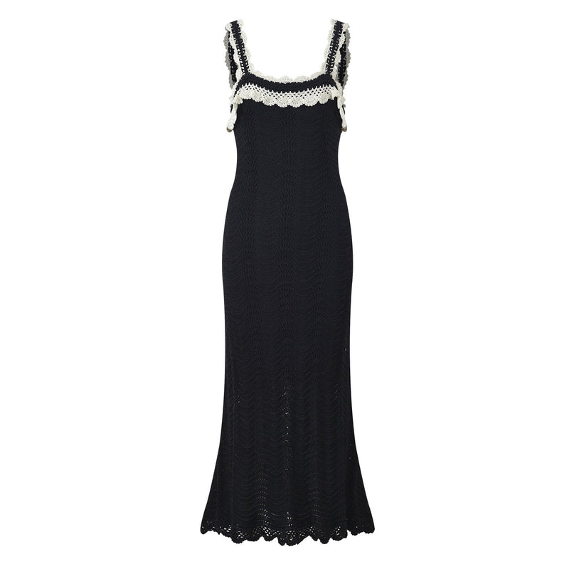 Black crochet lace detail long fitted silhouette