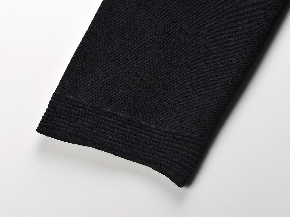 Black Cropped Top and Flared Skirt with Pearl Collar