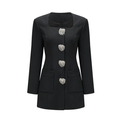 Black crystal embellished mini dress with short sleeves and fitted silhouette