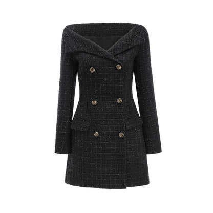 Black doublebreasted coat dress named Erin
