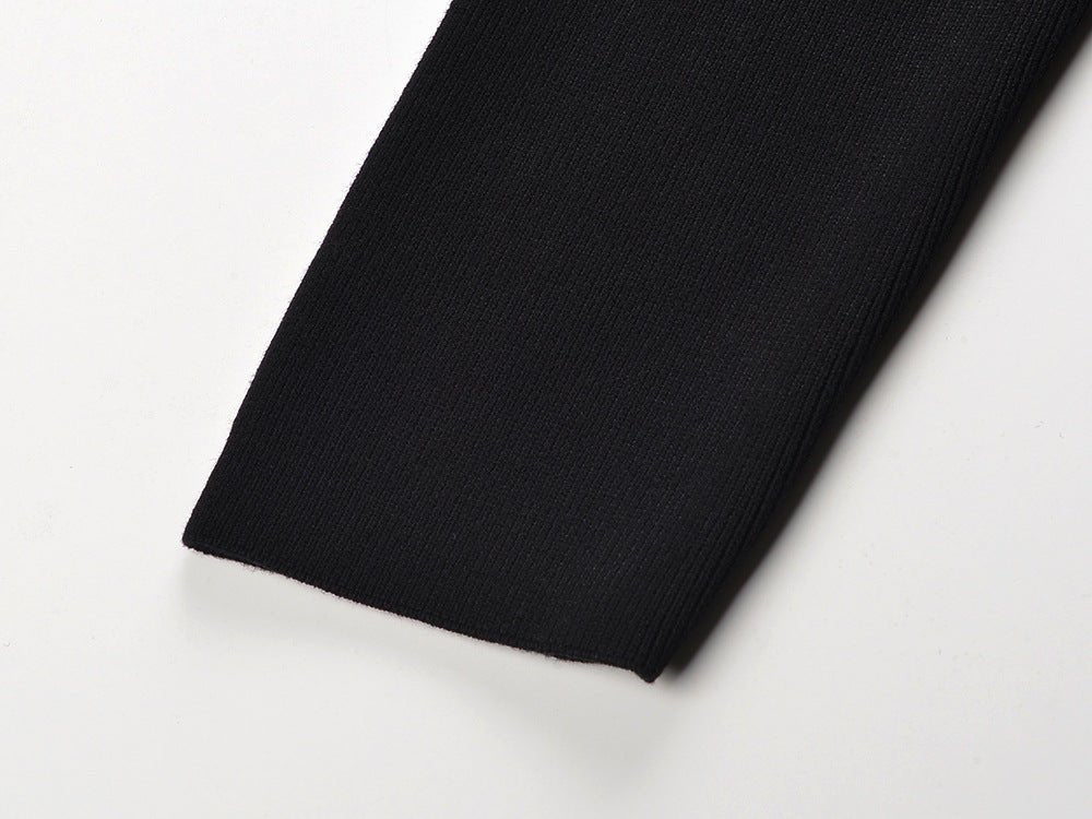 Black Feather Detail V-Neck Knit Top