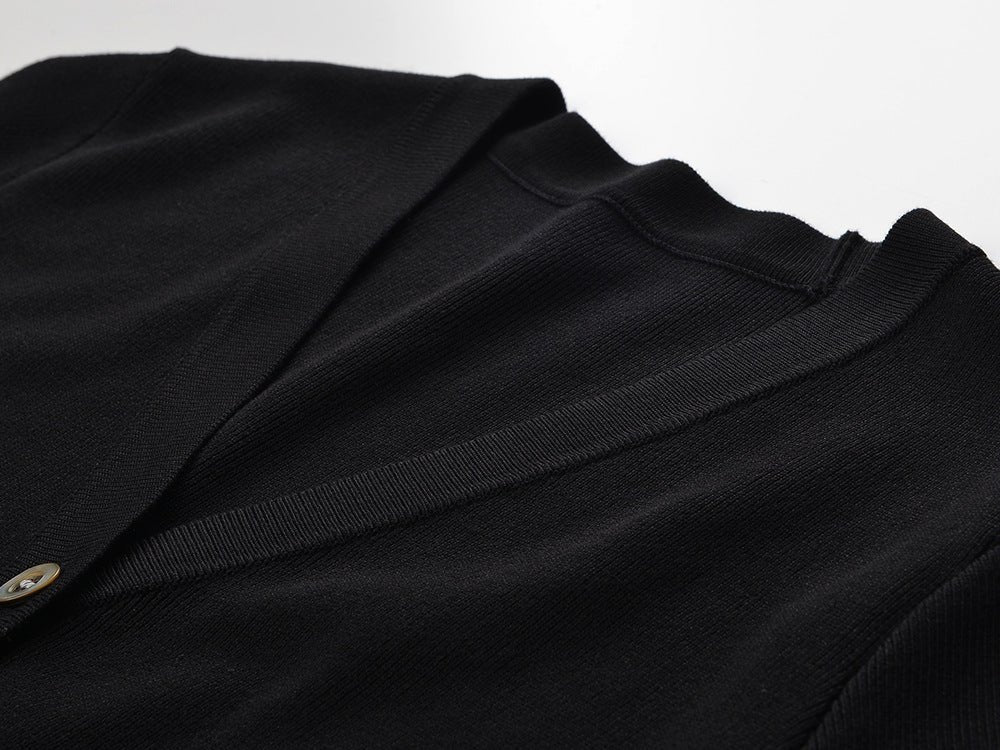 Black feather detailed knit cardigan for fall and winter fashion