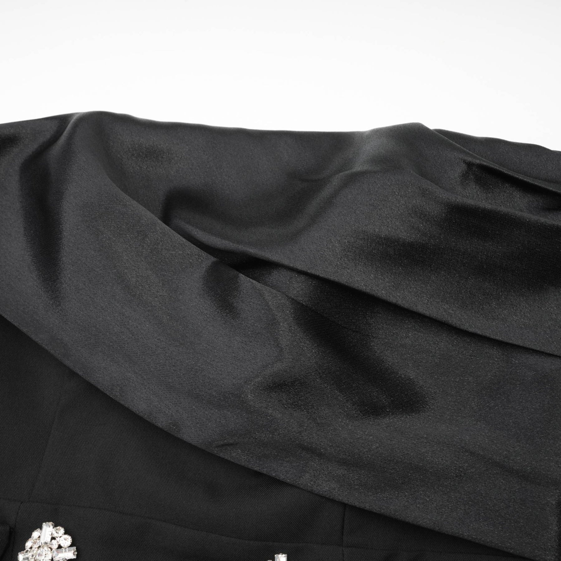 Black flared mini dress with crystal buttons named Mealla