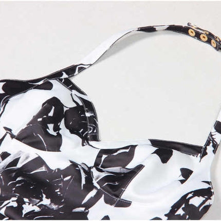 Black floral bodycon dress with halter neck