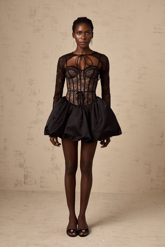 Black floral lace vest and dress set named Louise featuring matching pieces for a coordinated outfit