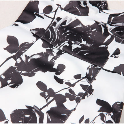 Black floral print bodycon dress with halter neck