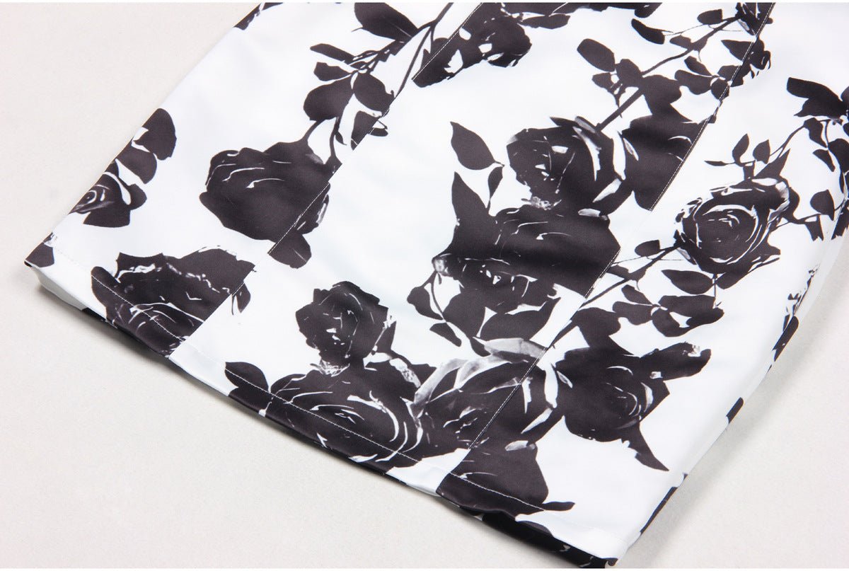 Black floral print bodycon dress with halter neck