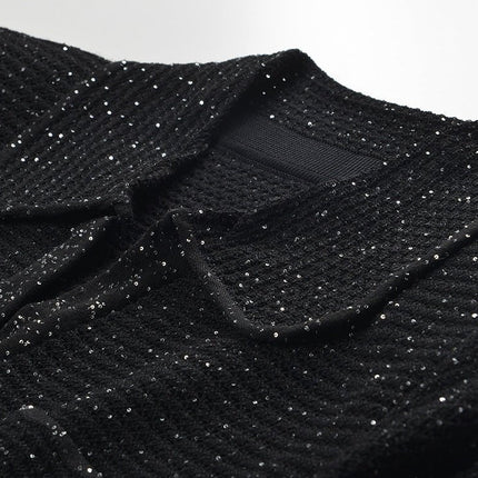 Black Knit Shirt Jacket with Gold Button Embellishments