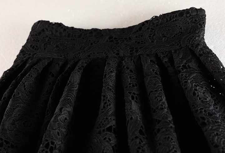Black lace maxi skirt with high-waisted design