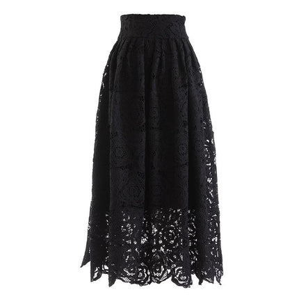 Black lace maxi skirt with high-waisted design