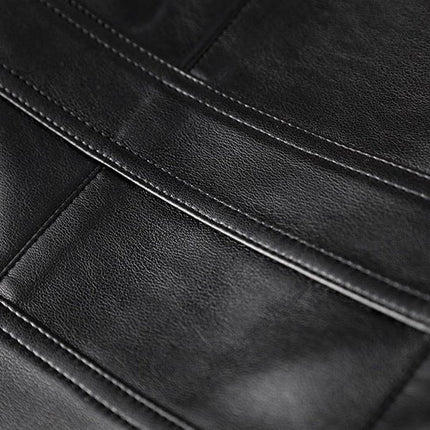 Black leather cropped jacket with gold button embellishments