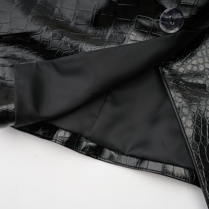 Black leather jacket with cinched waist design called Elodie