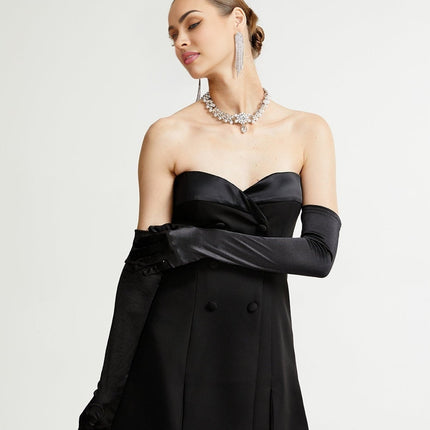 Black mini dress with lace details called Zephyra