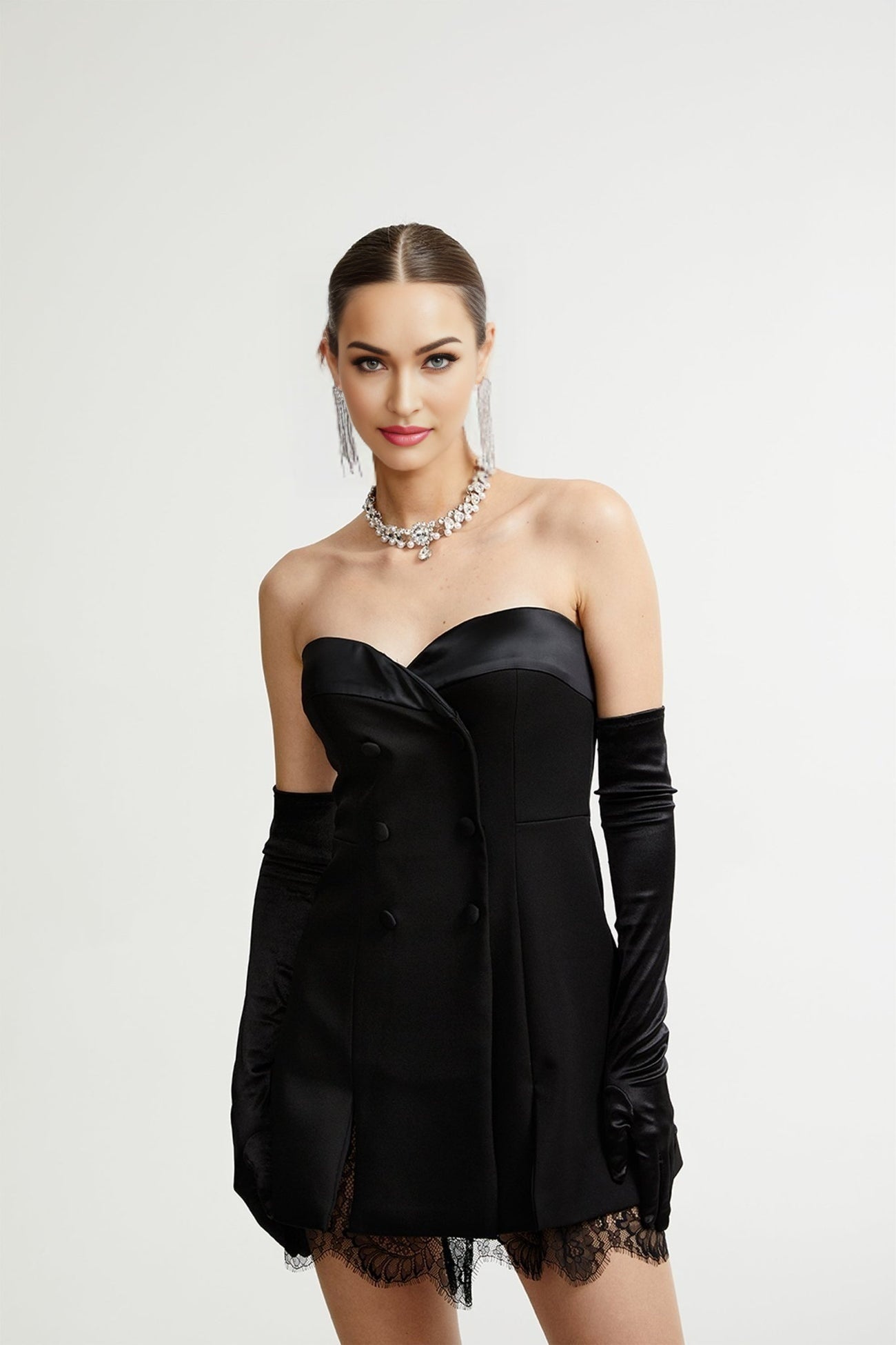 Black mini dress with lace details from Zephyra