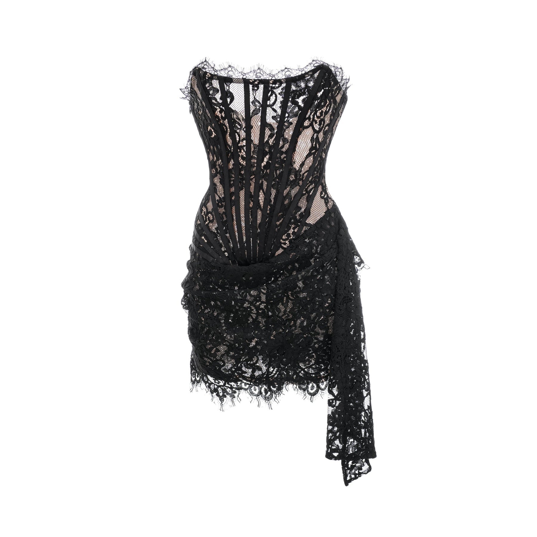 Black mini dress with lace trim called Kylitha