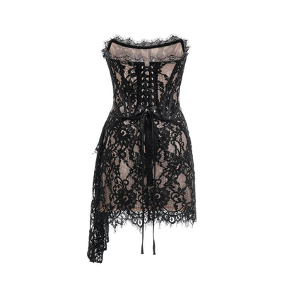 Black mini dress with lace trim Kylitha