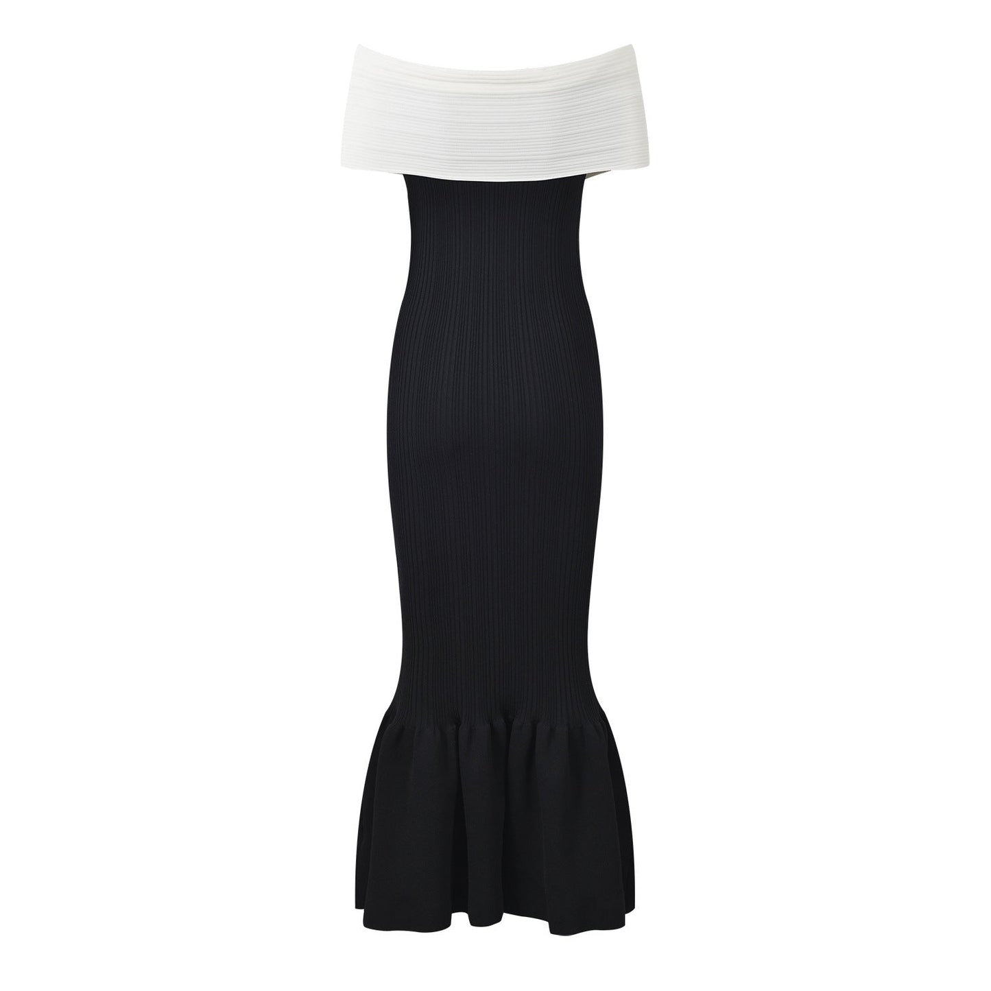 Black off-shoulder bodycon dress with bow detail