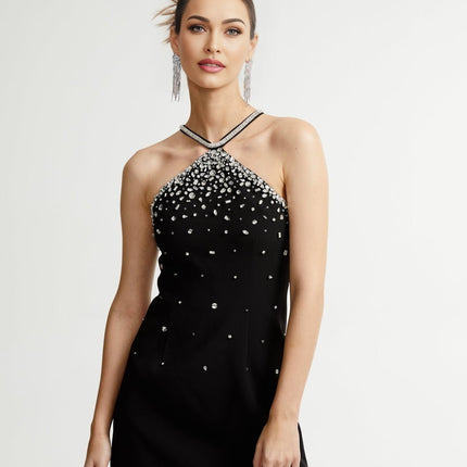 Black ornate mini dress with Xanthea design