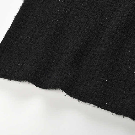 Black Peplum Top and Fitted Skirt Ensemble with Decorative Buttons and Pockets