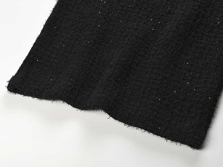 Black Peplum Top and Fitted Skirt Ensemble with Decorative Buttons and Pockets