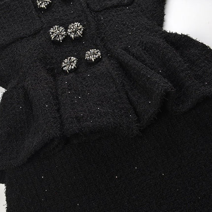 Black Peplum Top and Fitted Skirt Two-Piece Ensemble