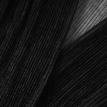 Black Pleated Maxi Dress with V-Neckline and Sheer Details