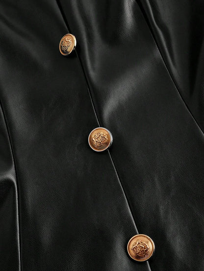 Black PU Front Metal Buckle Women Slip Dress Back To School Mini Skirt Women Fall Outfits Halloween
