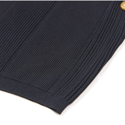 Black Ribbed Crop Top Set with Gold Button Details