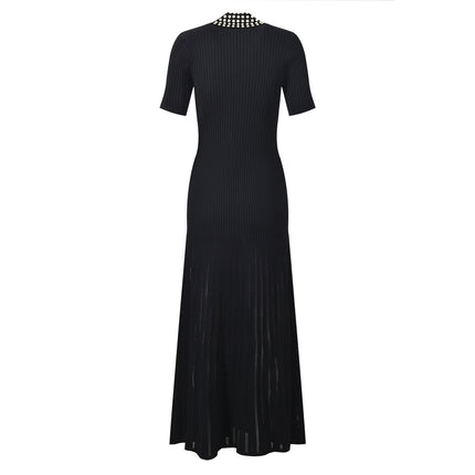 Black ribbed maxi dress with studded collar