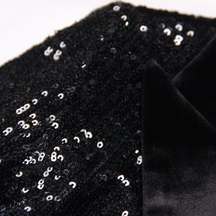 Black sequin double-breasted blazer with velvet lapels