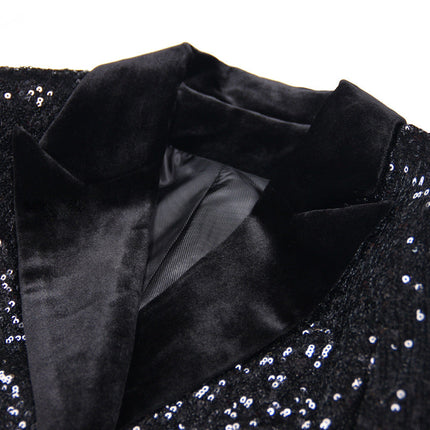 Black sequin double-breasted blazer with velvet lapels