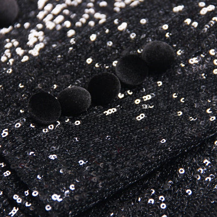 Black sequin double-breasted blazer with velvet lapels