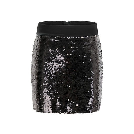 Black dress with sparkling finish sequin decorations rear zip closure straight hem hits at the thigh Made of 100% Polyester