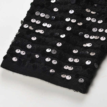 Black Sequined Cropped Jacket with Bejeweled Buttons