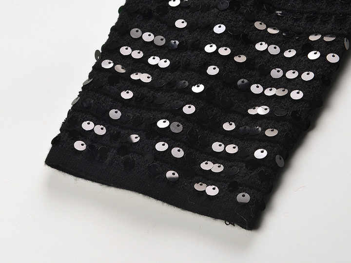 Black Sequined Cropped Jacket with Bejeweled Buttons