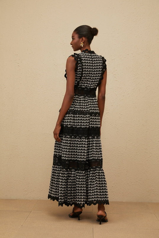 Black Sleeveless V-neck Lace Panel Maxi Dress