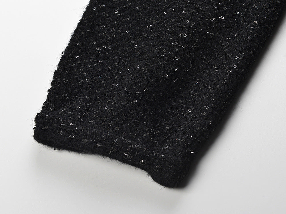 Black Sparkle A-line Structured Dress with Crystal Embellishments