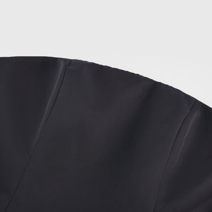Black strapless mini dress with corset style and floral petal details named Lucie