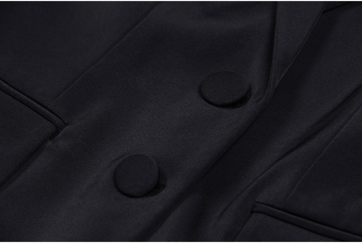 Black tailored silhouette blazer with crystal embellishments and silver accents